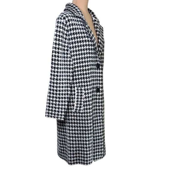 Magaschoni Houndstooth Sweater Coat Faux Fur Medium Black White - Picture 2 of 16